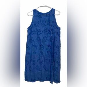 Ann Taylor Size 12 Eyelet Scalloped Shift Dress Jewel Neck In Maritime Blue